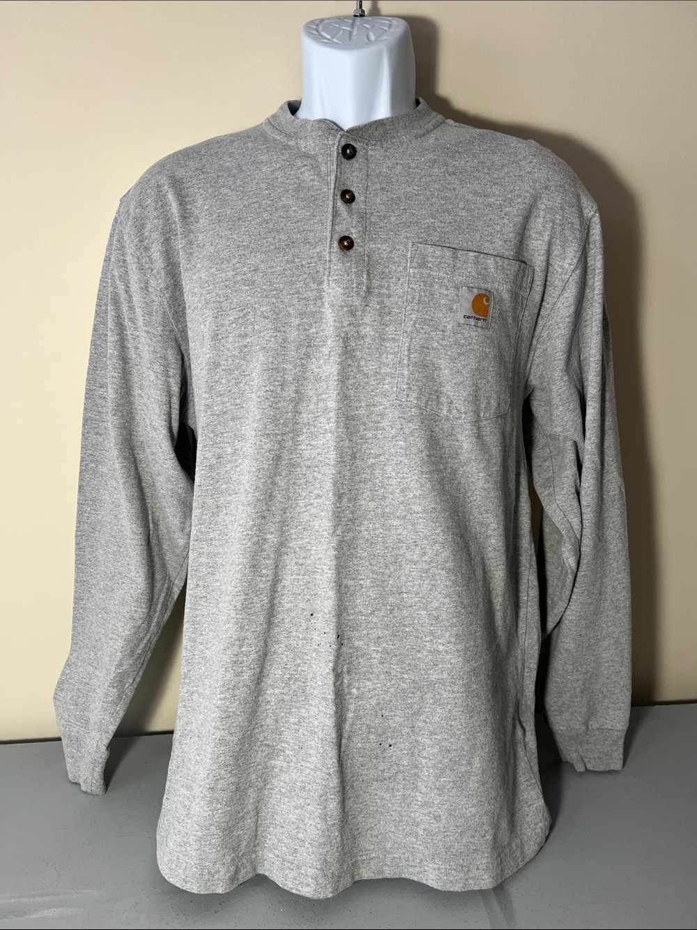 Carhartt Light Heather Gray Long-Sleeve Henley with Chest Pocket